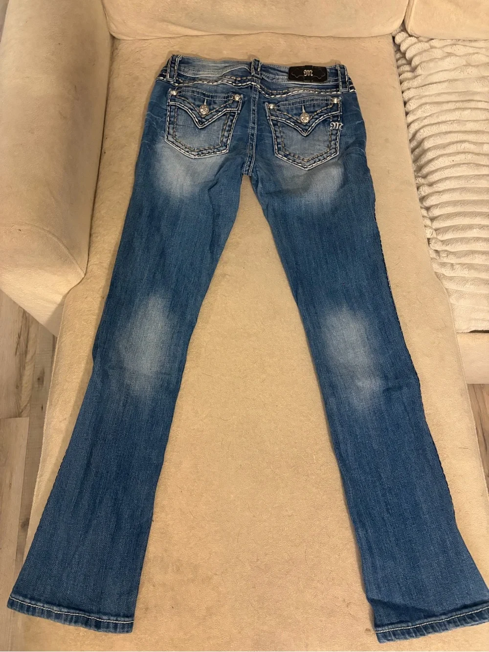 Miss Me Blue Embellished Denim Jeans with Contrast Stitching